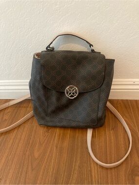 Nine West Black Patterned Mini Backpack with Beige Straps